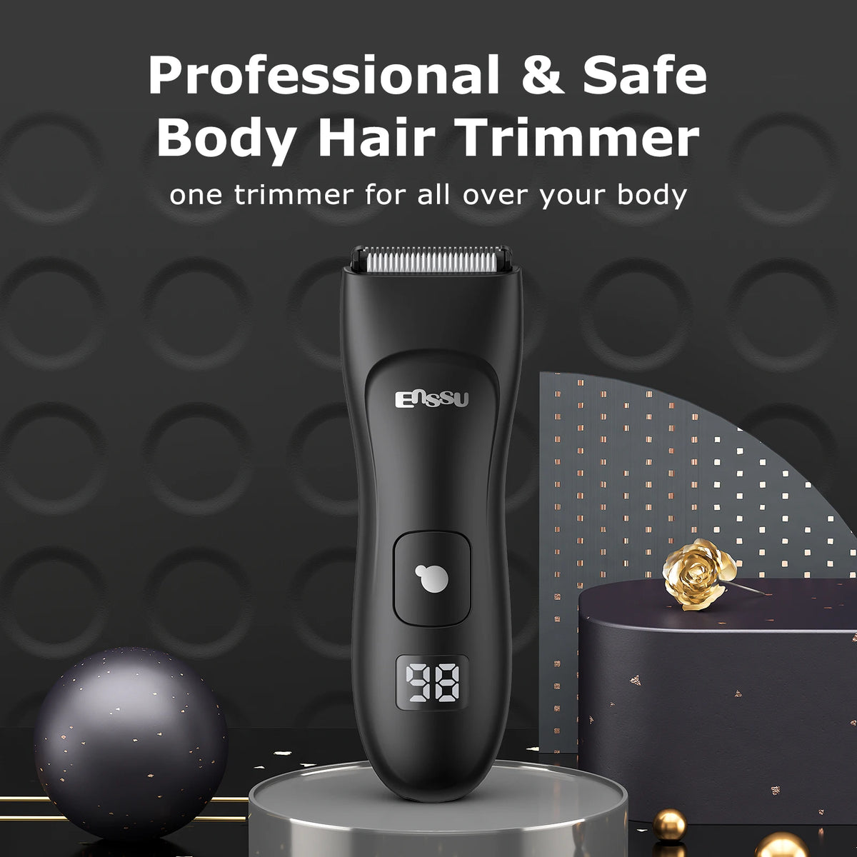 Enssu Mens Body Hair Trimmer Electric Shaver, Ceramic Blade, Waterproof Round Tip for Chest Beard Body Hair