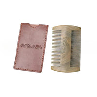 Natural Wood Hair Brush Beard Comb with PU Leather Case Anti-Static Mustache Pocket Comb Brushing Hair Care Tools for Men Gift