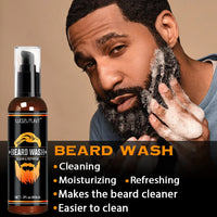 Beard Wash Care Kit Cleaning Strengthen Nourishing Moisturizing Anti-detachment Moustache Shampoo Conditioner Set for Men Gift
