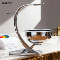iRAZOR Shaving Bowl and Stand Set with Magnetic Base - 304 Steel Bowl & Chrome Plated Alloy Stand,Fit Most Razors and Brushes
