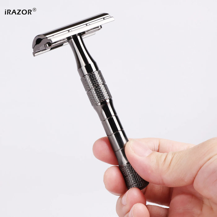 iRAZOR Classic Double Edge Safety Razor Manual Wet Shaver with 10 Stainless Steel Blades Barber Grooming Tool for Men Gift