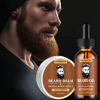 Organic Beard Growth Oil & Sandalwood Balm 1/2/4 Set-24H Nourishing, No Flakes, Men's Grooming Kit with Argan Oil & Vitamin E