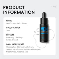 LAIKOU Men's Hydrating Firming Facial Serum 30ml, Quick Absorbing Soft Smooth Skin With Hyaluronic Acid Collagen & Niacinamide
