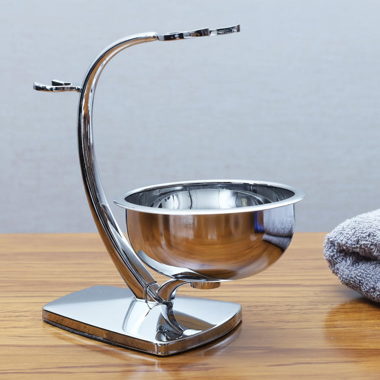 iRAZOR Shaving Bowl and Stand Set with Magnetic Base - 304 Steel Bowl & Chrome Plated Alloy Stand,Fit Most Razors and Brushes