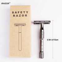 iRAZOR Classic Double Edge Safety Razor Manual Wet Shaver with 10 Stainless Steel Blades Barber Grooming Tool for Men Gift