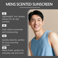 Men's Moisturizing Sunscreen Spf 50 Uv Protection Facial Sun Block Fast Absorbing Non-Greasy Matte Finish with Hyaluronic Acid