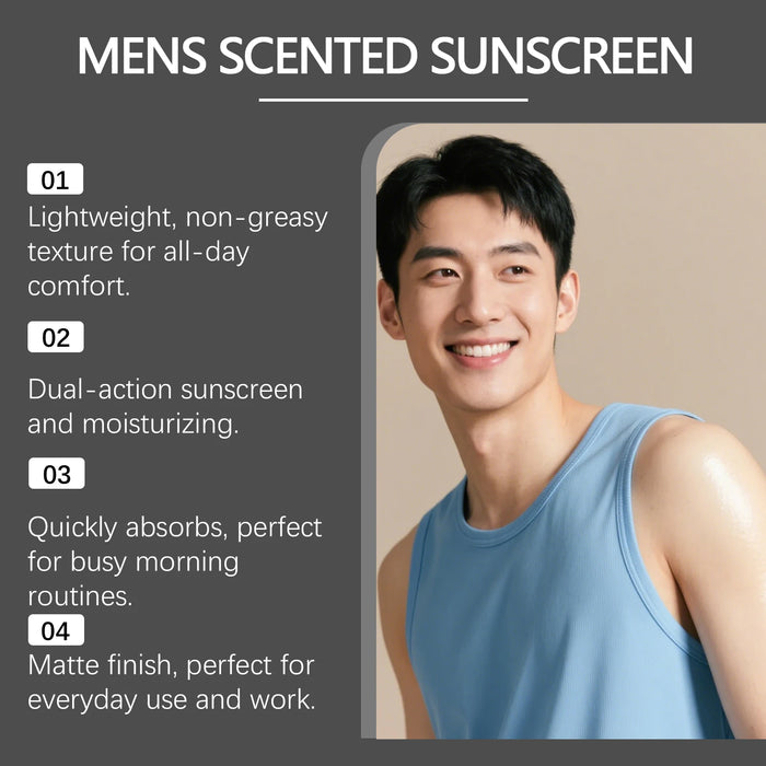 Men's Moisturizing Sunscreen Spf 50 Uv Protection Facial Sun Block Fast Absorbing Non-Greasy Matte Finish with Hyaluronic Acid