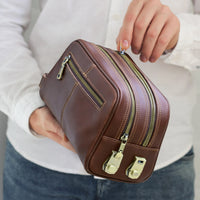 Genuine Leather Lock Clutch Bag