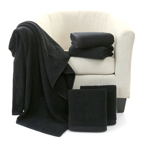 5 Pieces 35x75cm 100% Cotton Black Face Towel Set No Fading Hand Towels for Men Hotel Corporate Gift Soft and Highly Absorbent