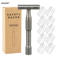 iRAZOR Classic Double Edge Safety Razor Manual Wet Shaver with 10 Stainless Steel Blades Barber Grooming Tool for Men Gift